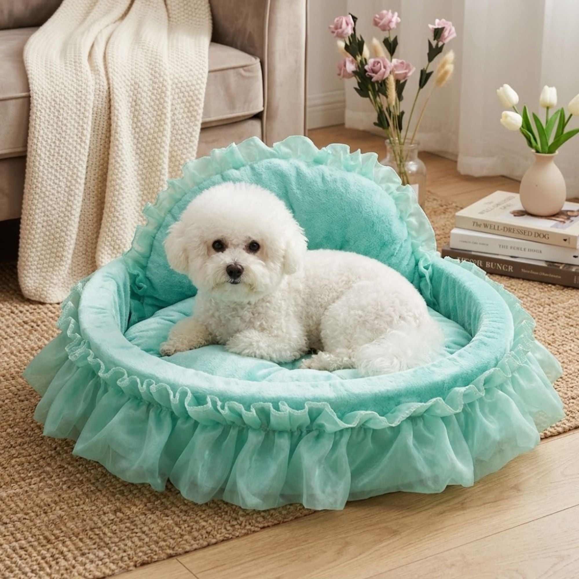 The Noble Princess Bed — Luxury Ruffled Dog Nest for Small Dogs
