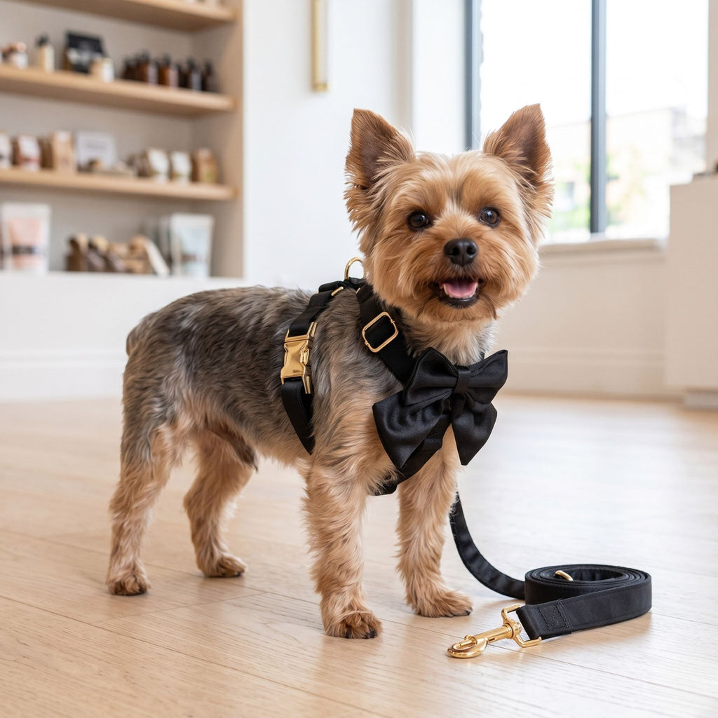 The Noble Harness Set — Luxury Black & Gold Dog Harness