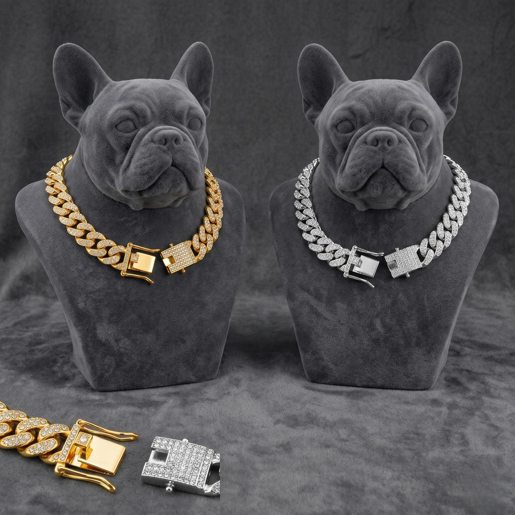 Luxury Diamond Cuban Link Dog Collar – Gold & Silver